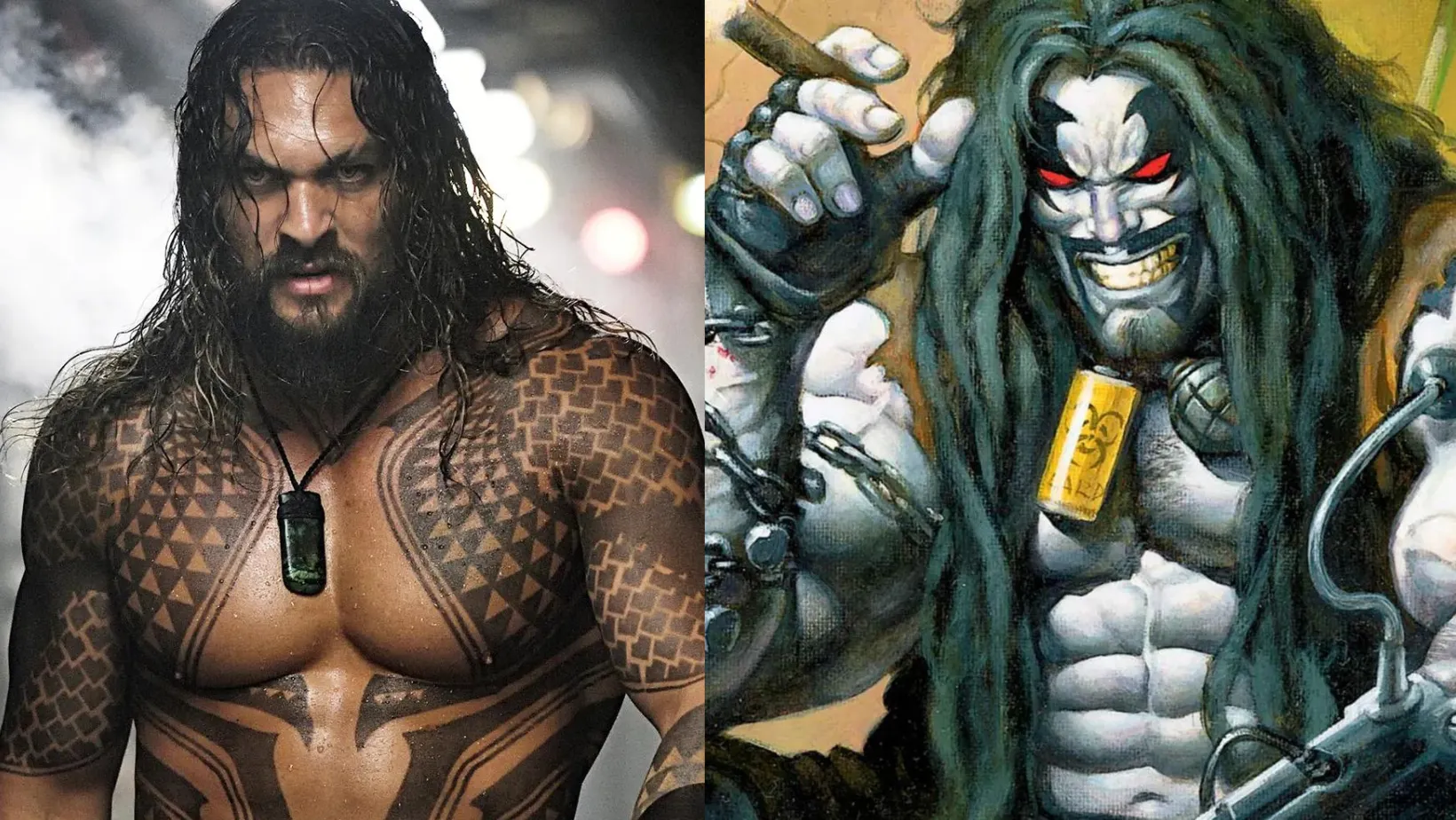 imagem do Jason Momoa em comparação com personagem Lobo