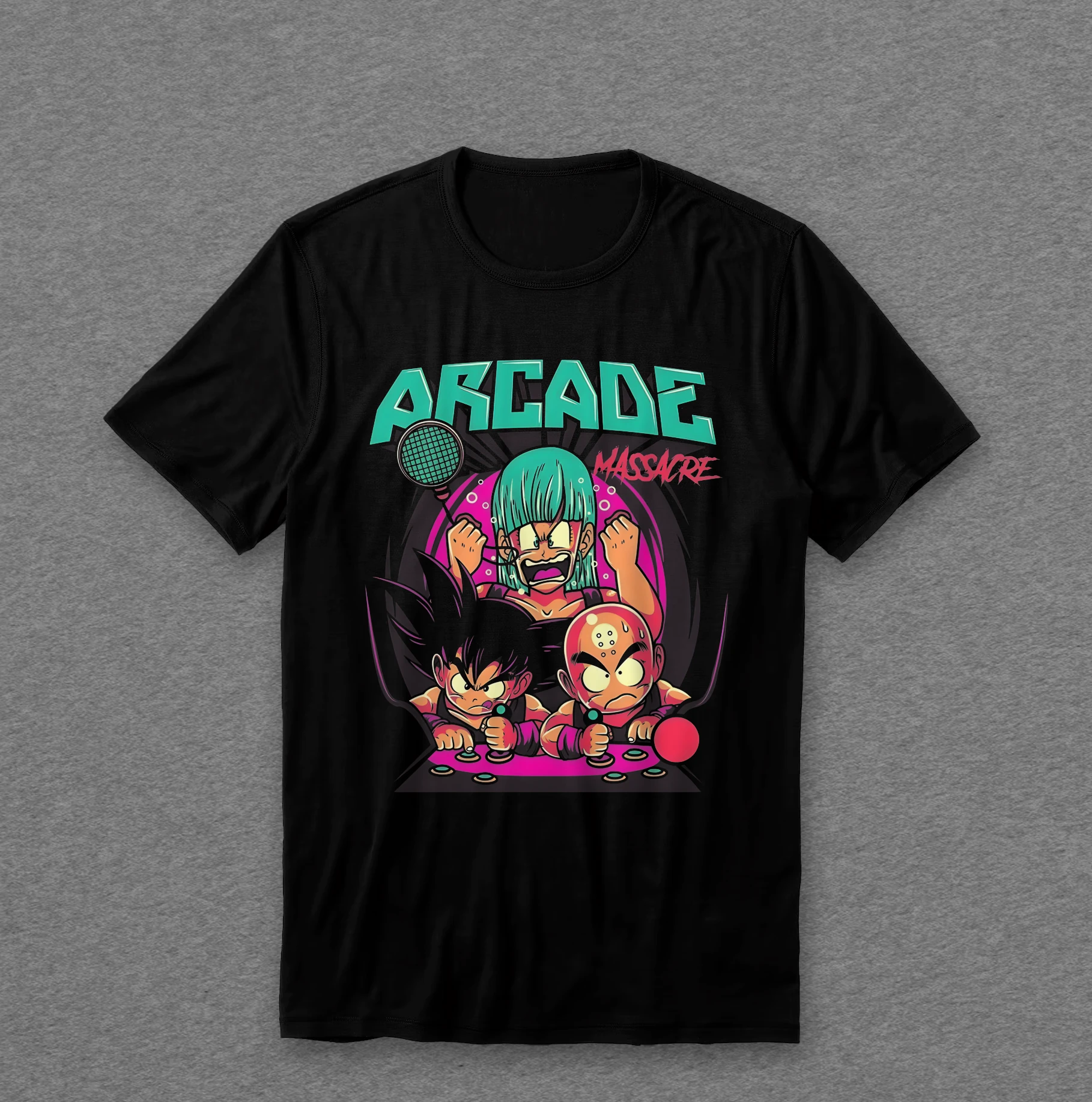 Camiseta Dragon Ball — Arcade (Bulma, Goku e Kuririn)