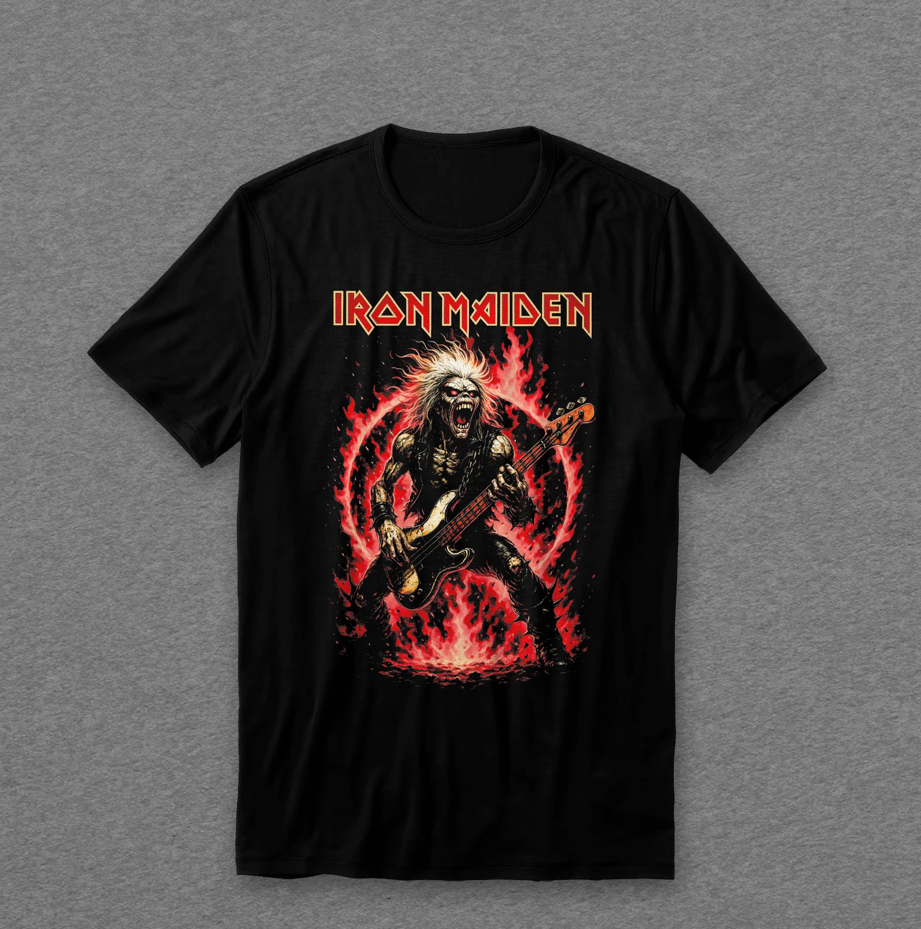 Camiseta Iron Maiden — Eddie Guitarra em Chamas